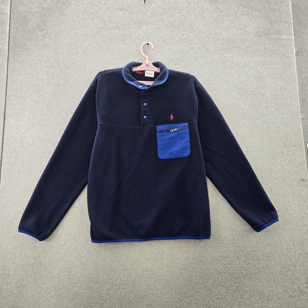 Polo Ralph‎ Lauren Men Sweatshirt M Navy Pony Embroidery Snap Fleece Activewear